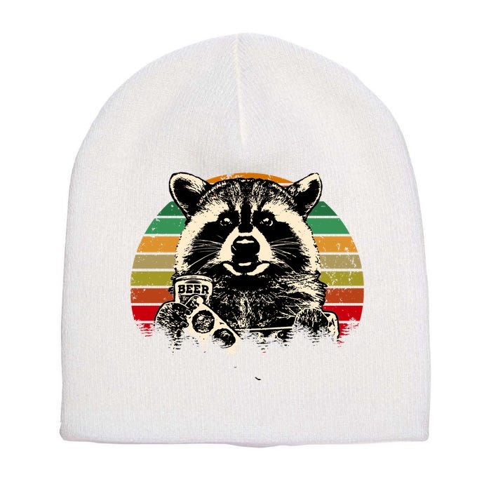 Vintage Raccoon Pizza And Beer Short Acrylic Beanie