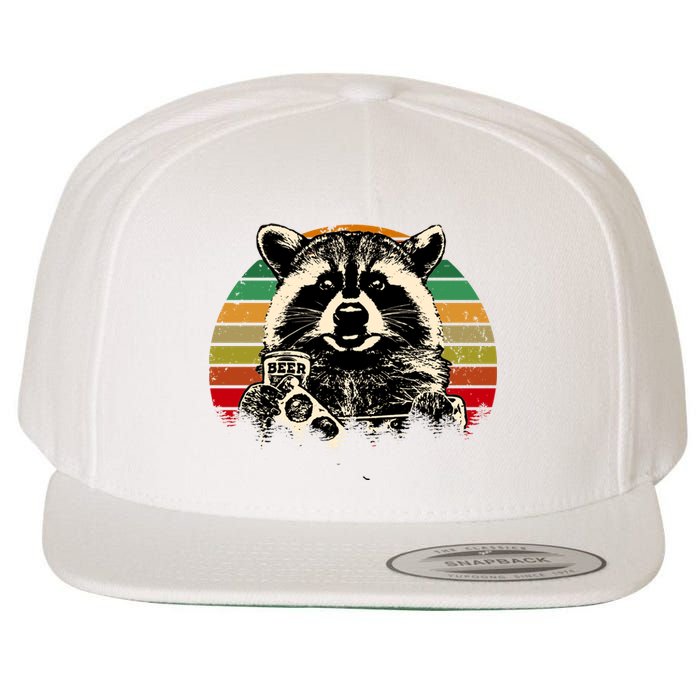 Vintage Raccoon Pizza And Beer Wool Snapback Cap