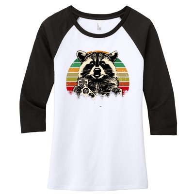 Vintage Raccoon Pizza And Beer Women's Tri-Blend 3/4-Sleeve Raglan Shirt