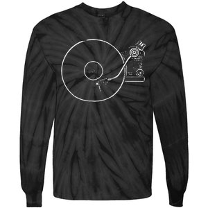 Vinyl Record Player Sketch Drawing Tie-Dye Long Sleeve Shirt