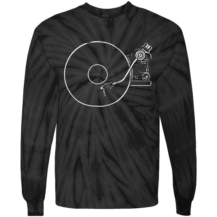 Vinyl Record Player Sketch Drawing Tie-Dye Long Sleeve Shirt