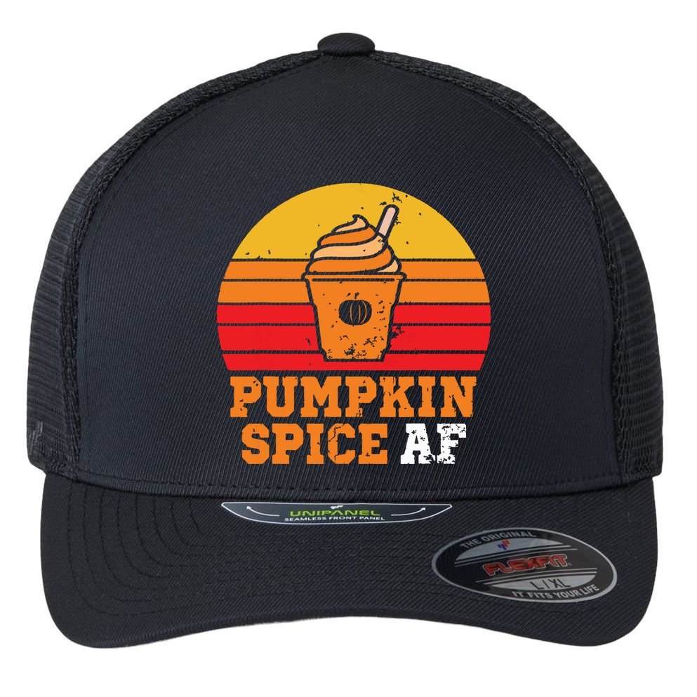 Vintage Retro Pumpkin Spice AF Funny Cream Pumpkin Lover Matching Team Family Ha Flexfit Unipanel Trucker Cap