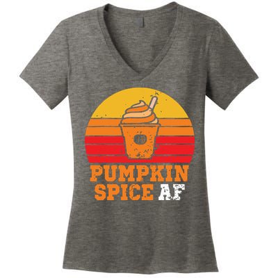 Vintage Retro Pumpkin Spice AF Funny Cream Pumpkin Lover Matching Team Family Ha Women's V-Neck T-Shirt