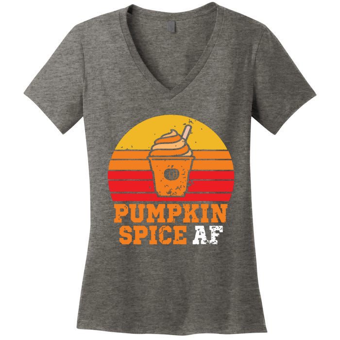 Vintage Retro Pumpkin Spice AF Funny Cream Pumpkin Lover Matching Team Family Ha Women's V-Neck T-Shirt