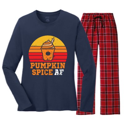 Vintage Retro Pumpkin Spice AF Funny Cream Pumpkin Lover Matching Team Family Ha Women's Long Sleeve Flannel Pajama Set 