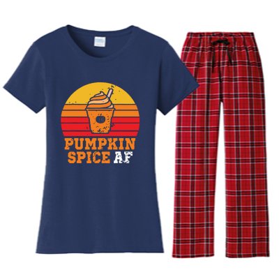 Vintage Retro Pumpkin Spice AF Funny Cream Pumpkin Lover Matching Team Family Ha Women's Flannel Pajama Set