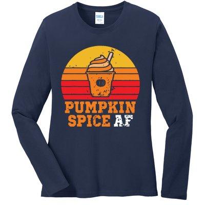 Vintage Retro Pumpkin Spice AF Funny Cream Pumpkin Lover Matching Team Family Ha Ladies Long Sleeve Shirt