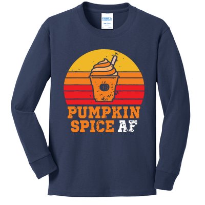 Vintage Retro Pumpkin Spice AF Funny Cream Pumpkin Lover Matching Team Family Ha Kids Long Sleeve Shirt