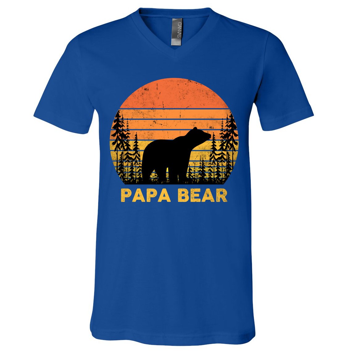 Vintage Retro Papa Bear Distressed Graphic Cute Gift V-Neck T-Shirt