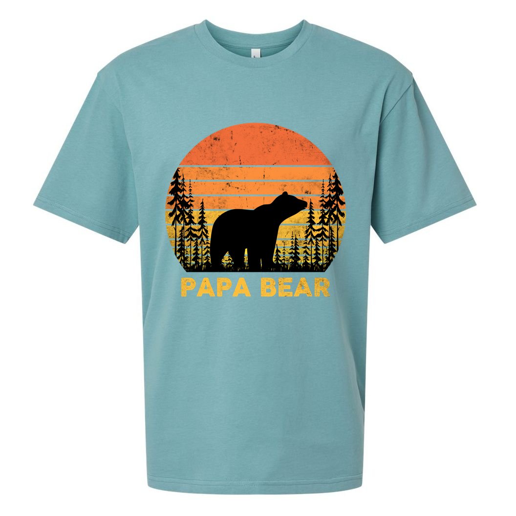 Vintage Retro Papa Bear Distressed Graphic Cute Gift Sueded Cloud Jersey T-Shirt