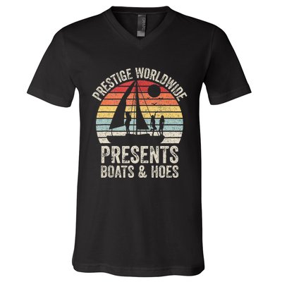 Vintage Retro Prestige Worldwide Presents Boats And Hoes V-Neck T-Shirt