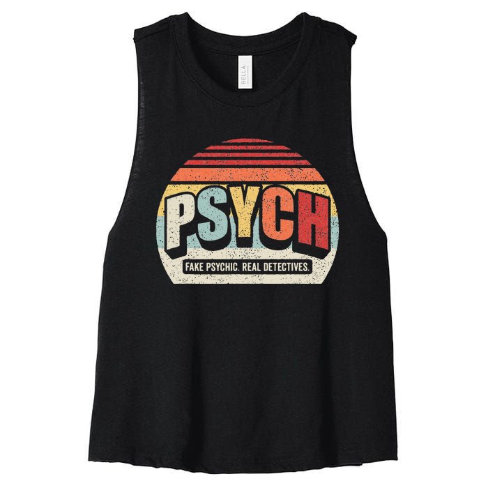 Vintage Retro Psych Fake Psychic. Real Detectives Women's Racerback Cropped Tank