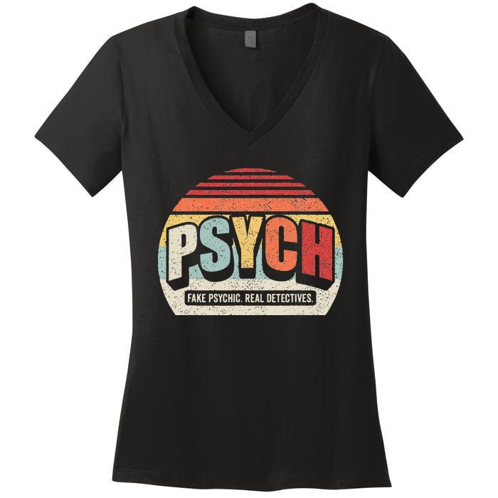 Vintage Retro Psych Fake Psychic. Real Detectives Women's V-Neck T-Shirt