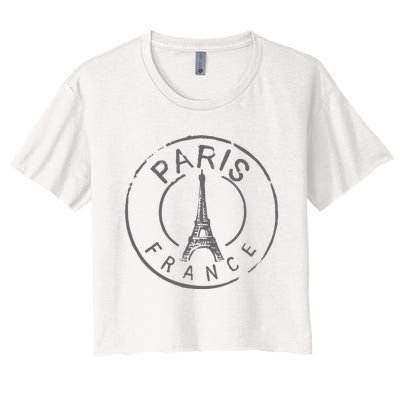 Vintage Retro Paris France Eiffel Tower Love Women's Crop Top Tee