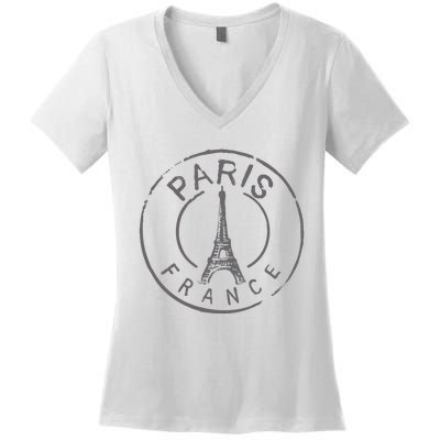 Vintage Retro Paris France Eiffel Tower Love Women's V-Neck T-Shirt