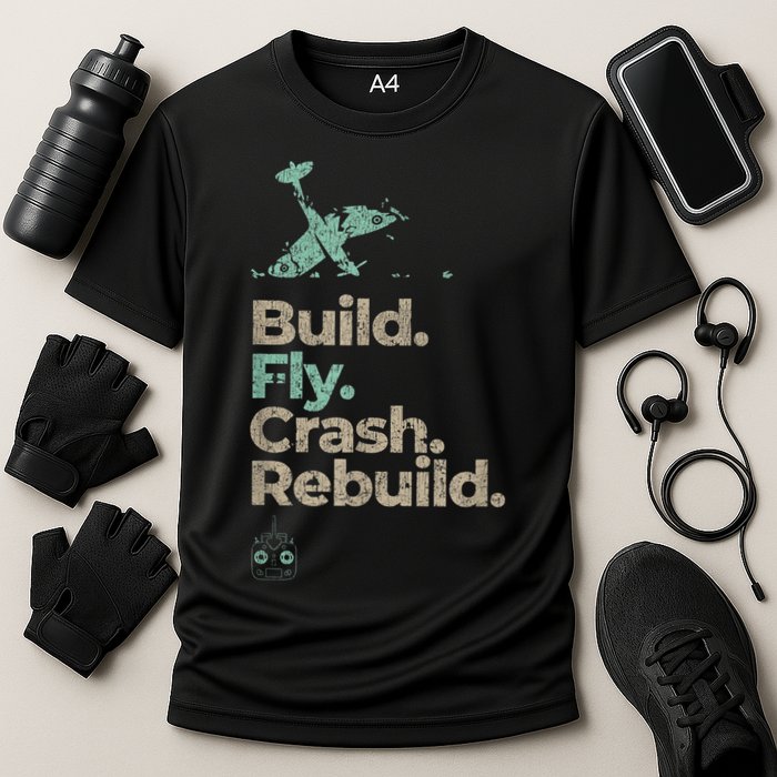 Vintage RC Plane Build Fly Crash Rebuild Airplane Performance Shirt