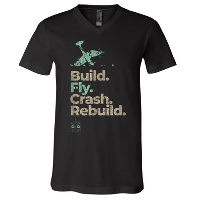 Vintage RC Plane Build Fly Crash Rebuild Airplane V-Neck T-Shirt