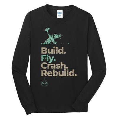 Vintage RC Plane Build Fly Crash Rebuild Airplane Tall Long Sleeve T-Shirt