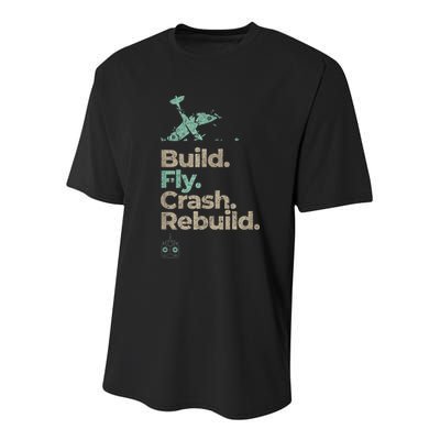 Vintage RC Plane Build Fly Crash Rebuild Airplane Youth Performance Sprint T-Shirt