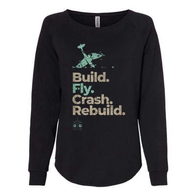 Vintage RC Plane Build Fly Crash Rebuild Airplane Womens California Wash Sweatshirt