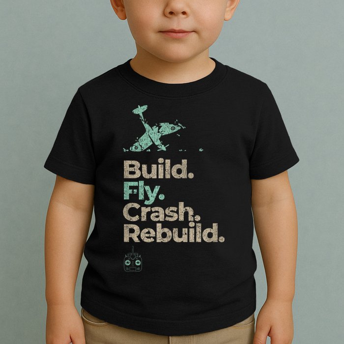 Vintage RC Plane Build Fly Crash Rebuild Airplane Toddler T-Shirt