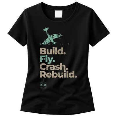 Vintage RC Plane Build Fly Crash Rebuild Airplane Womens T-Shirt