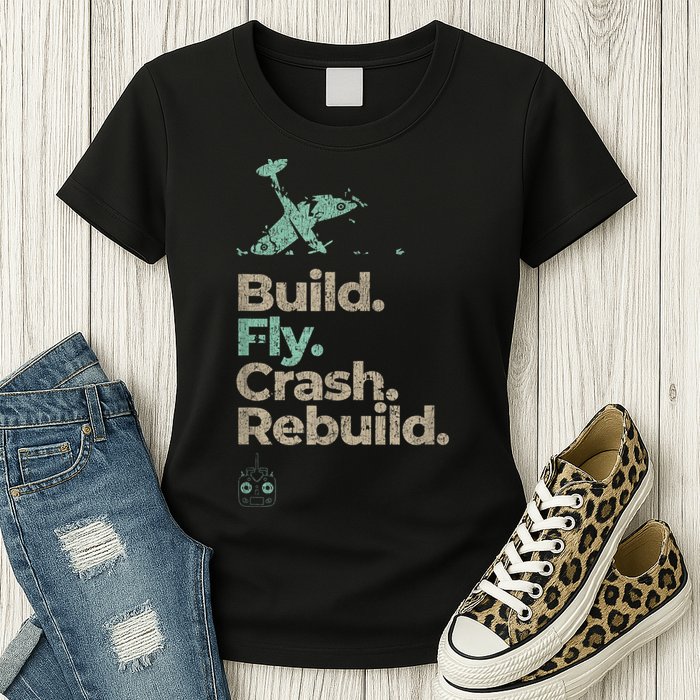 Vintage RC Plane Build Fly Crash Rebuild Airplane Womens T-Shirt