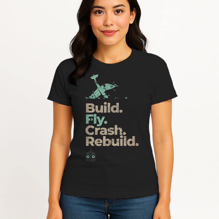 Vintage RC Plane Build Fly Crash Rebuild Airplane Womens T-Shirt