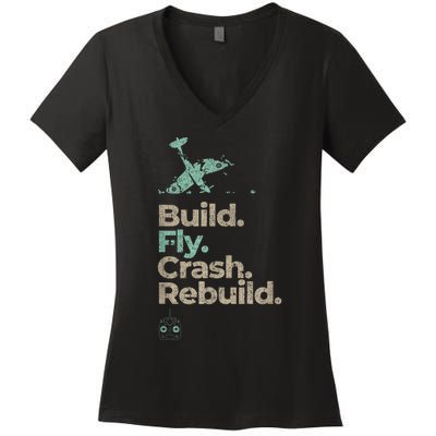 Vintage RC Plane Build Fly Crash Rebuild Airplane Women's V-Neck T-Shirt