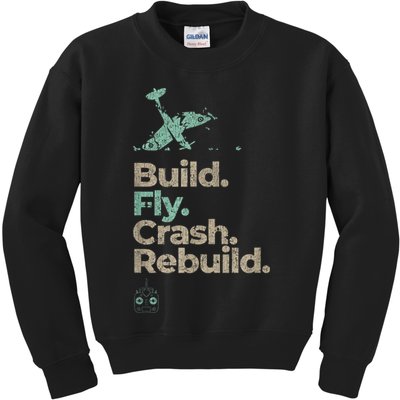 Vintage RC Plane Build Fly Crash Rebuild Airplane Kids Sweatshirt