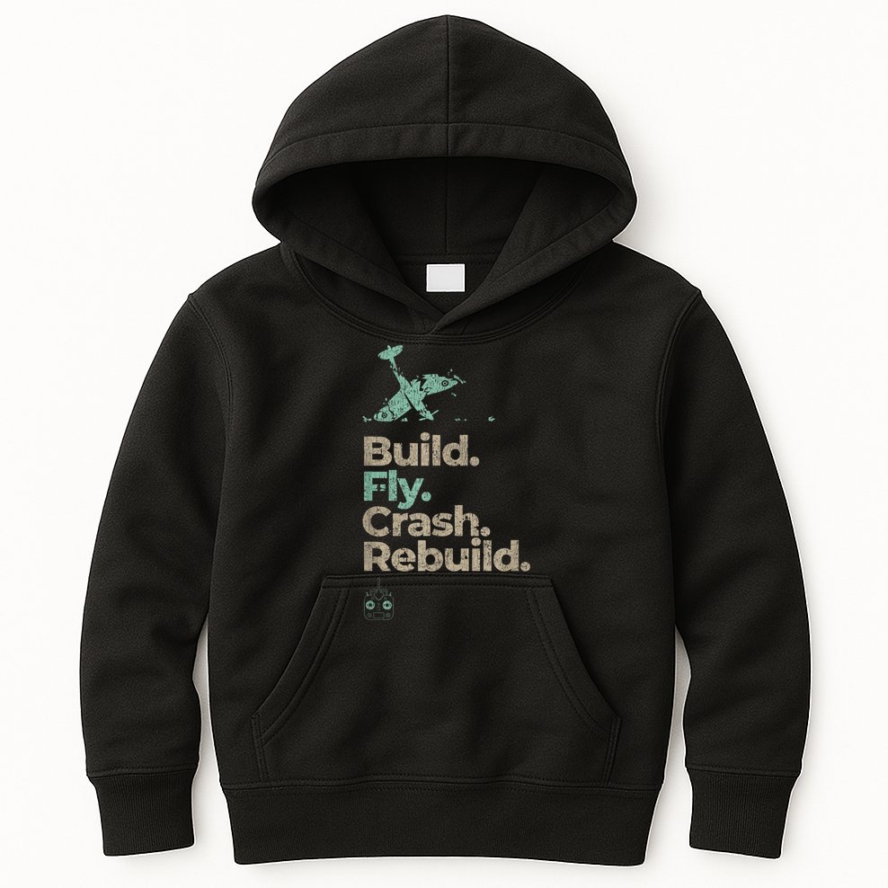 Vintage RC Plane Build Fly Crash Rebuild Airplane Kids Hoodie