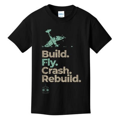 Vintage RC Plane Build Fly Crash Rebuild Airplane Kids T-Shirt