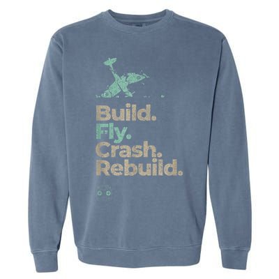 Vintage RC Plane Build Fly Crash Rebuild Airplane Garment-Dyed Sweatshirt