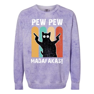 Vintage Retro Pew Pew Madafakas Crazy Cat Funny Gamer Gift Colorblast Crewneck Sweatshirt