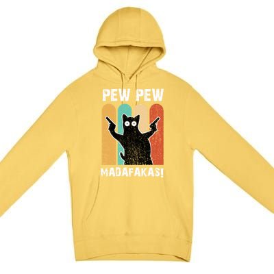 Vintage Retro Pew Pew Madafakas Crazy Cat Funny Gamer Gift Premium Pullover Hoodie