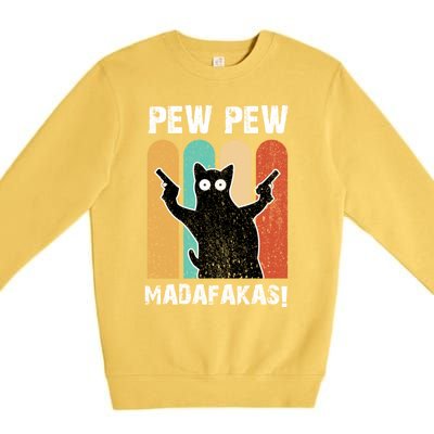 Vintage Retro Pew Pew Madafakas Crazy Cat Funny Gamer Gift Premium Crewneck Sweatshirt