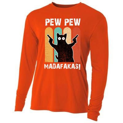 Vintage Retro Pew Pew Madafakas Crazy Cat Funny Gamer Gift Cooling Performance Long Sleeve Crew