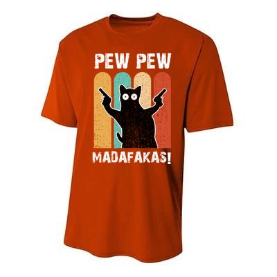 Vintage Retro Pew Pew Madafakas Crazy Cat Funny Gamer Gift Performance Sprint T-Shirt