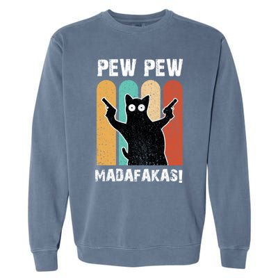 Vintage Retro Pew Pew Madafakas Crazy Cat Funny Gamer Gift Garment-Dyed Sweatshirt