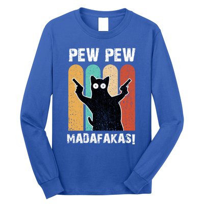 Vintage Retro Pew Pew Madafakas Crazy Cat Funny Gamer Gift Long Sleeve Shirt