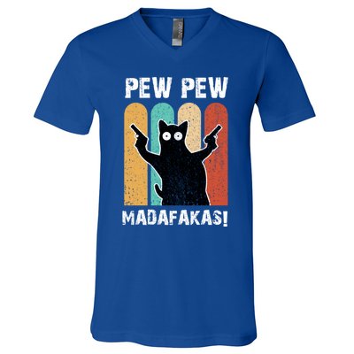 Vintage Retro Pew Pew Madafakas Crazy Cat Funny Gamer Gift V-Neck T-Shirt