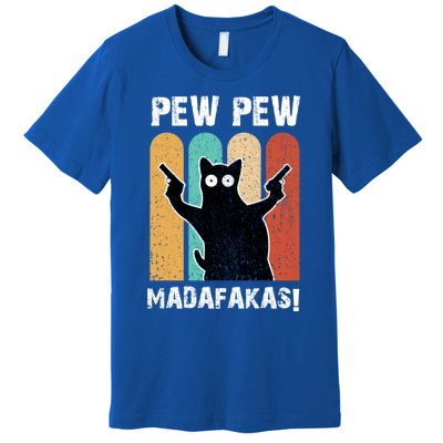 Vintage Retro Pew Pew Madafakas Crazy Cat Funny Gamer Gift Premium T-Shirt