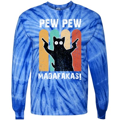 Vintage Retro Pew Pew Madafakas Crazy Cat Funny Gamer Gift Tie-Dye Long Sleeve Shirt