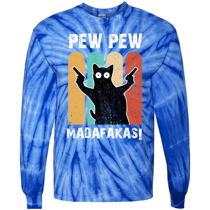 Vintage Retro Pew Pew Madafakas Crazy Cat Funny Gamer Gift Tie-Dye Long Sleeve Shirt