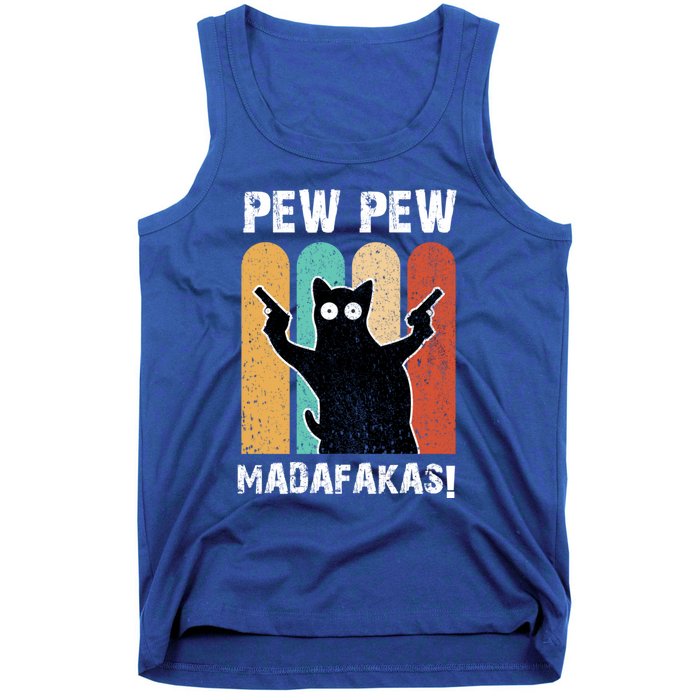 Vintage Retro Pew Pew Madafakas Crazy Cat Funny Gamer Gift Tank Top