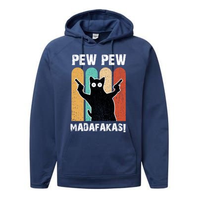 Vintage Retro Pew Pew Madafakas Crazy Cat Funny Gamer Gift Performance Fleece Hoodie