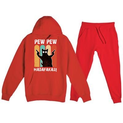 Vintage Retro Pew Pew Madafakas Crazy Cat Funny Gamer Gift Premium Hooded Sweatsuit Set