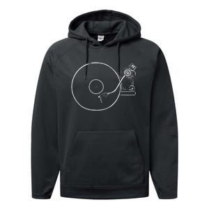 Vinyl Record Player Sketch Drawing Performance Fleece Hoodie