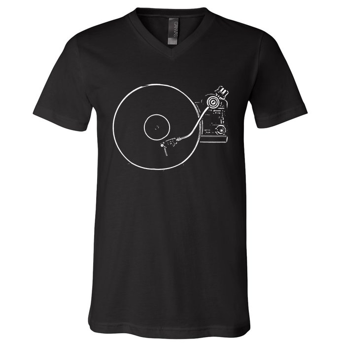 Vinyl Record Player Sketch Drawing V-Neck T-Shirt