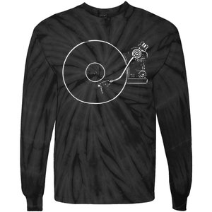 Vinyl Record Player Sketch Drawing Tie-Dye Long Sleeve Shirt